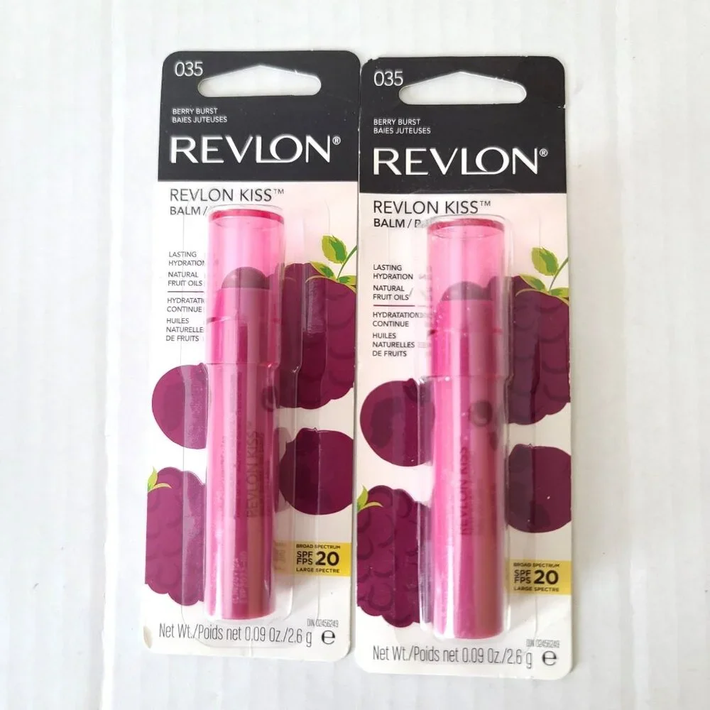 Revlon Kiss Balm 035 Berry Burst Lip Balm Natural Fruit Oils SPF 20 Lot of 2 NEW